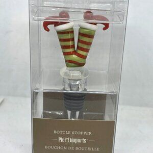 Pier 1 Elf Upside Down Red & Green Striped Pants & Red Shoes Bottle Stoppe - NIB